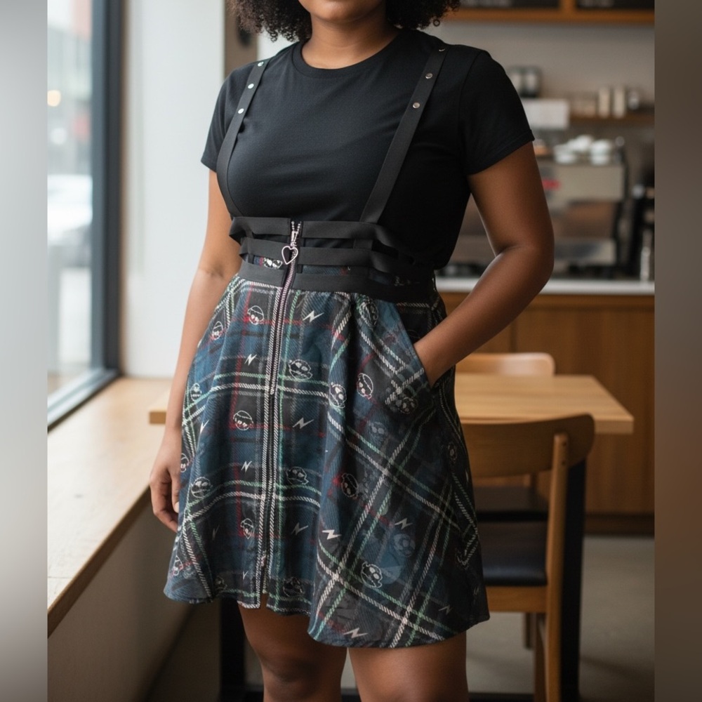 Monster High Plaid A-Line Skirt with Suspenders